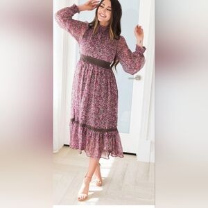 Floral Pink Dress with Brown Accents